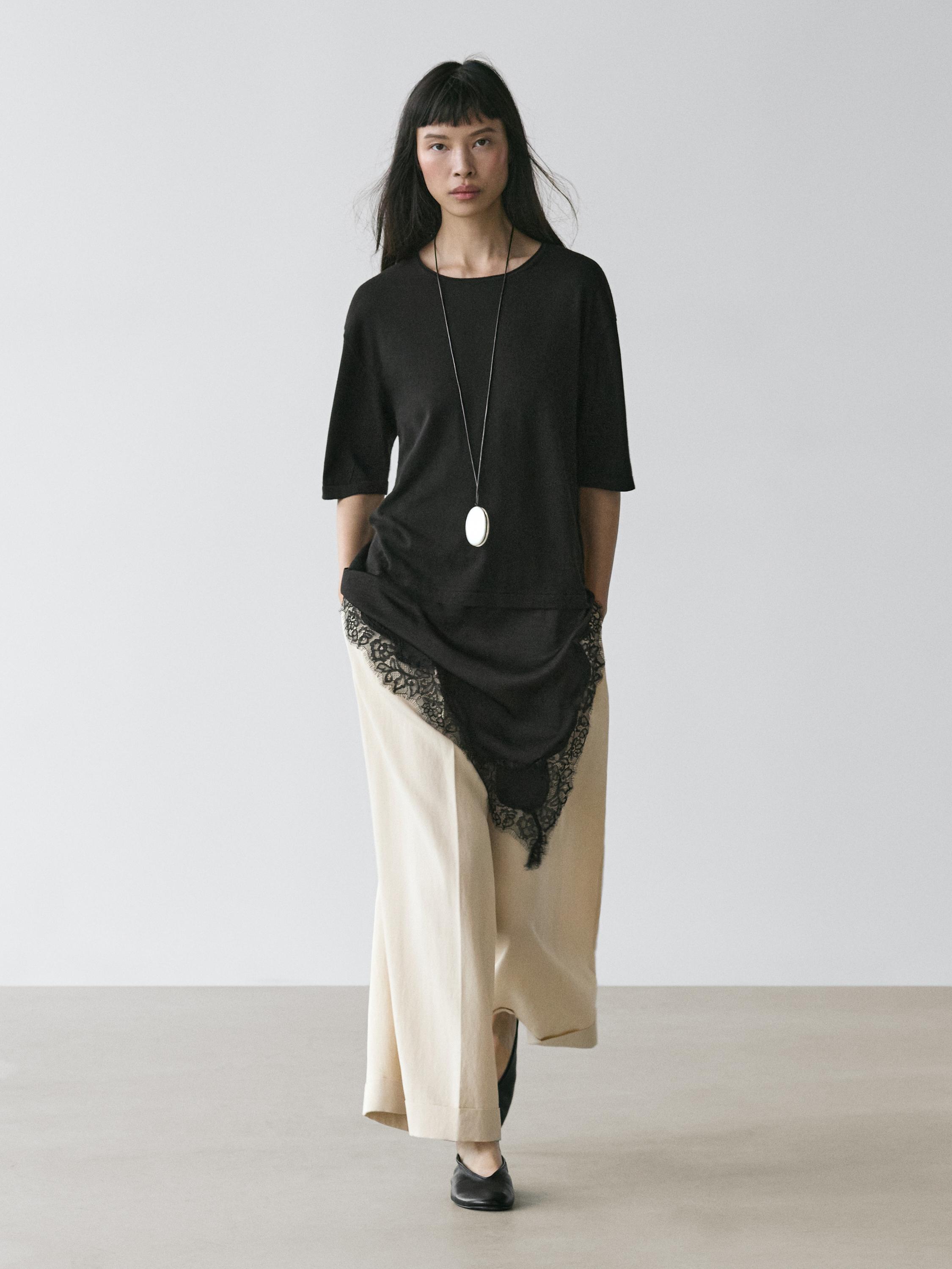 Sweater with contrast lace detail